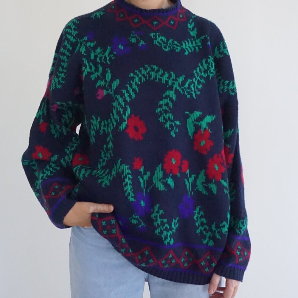 Vintage Kate Collin’s Crewneck Floral Pattern Sweater - Cottagecore
